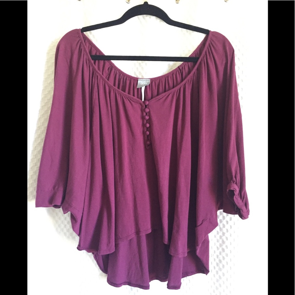 Bobi Flowy Boho Button Up Top with Butterfly Sleeves